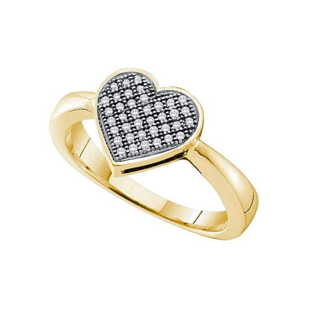10kt Yellow Gold Womens Round Diamond Heart Love Cluster Ring 1/10 Cttw