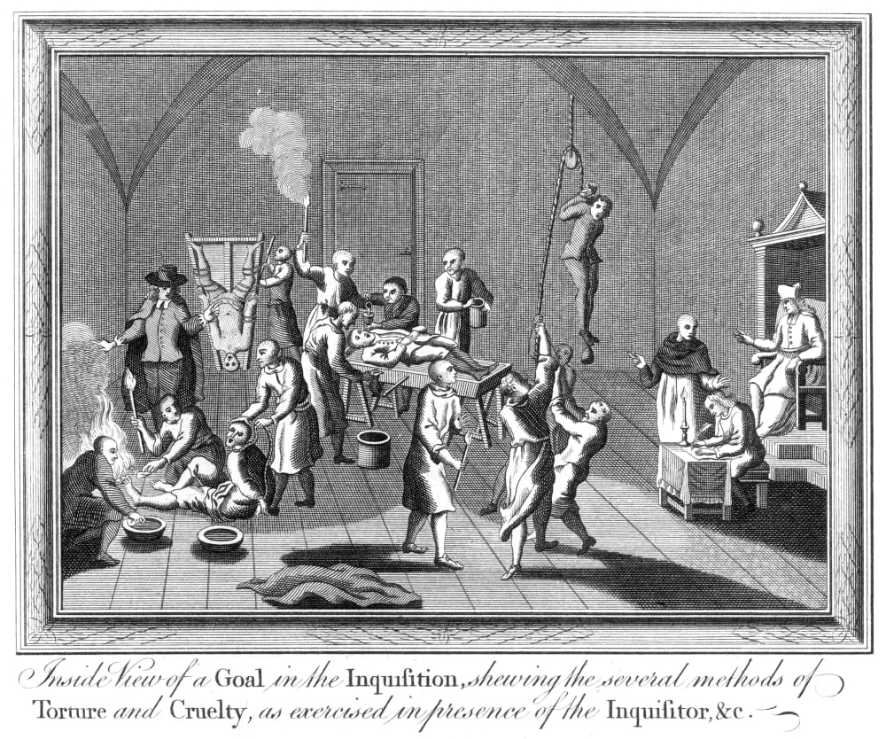 Spanish Inquisition Na Torture Chamber Copper Engraving English Th