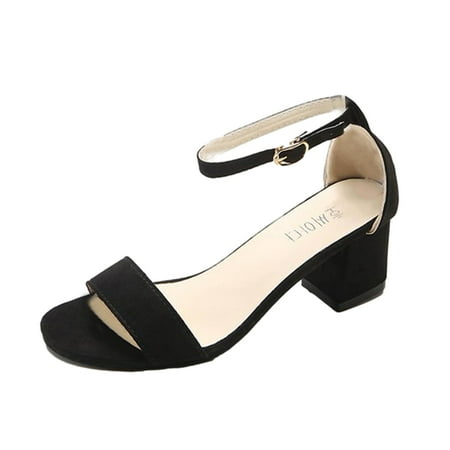 FRSASU Sandals for Women Women Summer Shoes Buckle Strap Heels Open Toe Breathable Sandals Party Shoes Black 6(37)