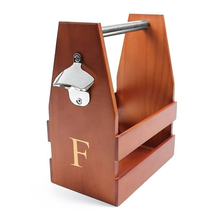 Personalized Wooden Craft Beer Carrier with Bottle Opener, Letter F, Free personalization: engraved with a single block initial at no additional.., By Cathy's Concepts