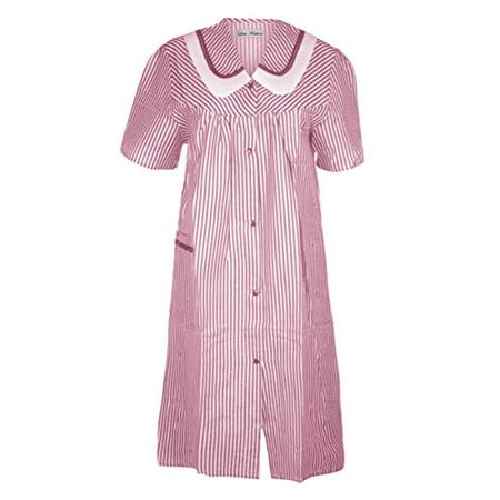 Women's Short Sleeve Snap-Front Seersucker Shift House Dress Duster by EZI