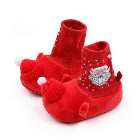 

Sprifallbaby Infant Christmas Cartoon Santa Claus Boots Winter Snow Boots Warm Baby Walking Shoes for 0-18M