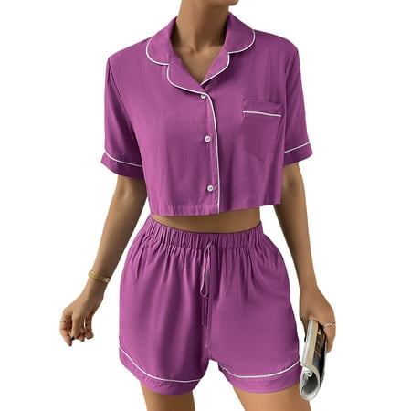Glonme Ladies Nightwear Crop Tops And Shorts Sleepwear Button Down Pajamas Sets Sleep Casual Lounge Set Loose Lapel 2 Piece Pjs Outfits Purple L
Glonme Ladies Nightwear Crop Tops And Shorts Sleepwear Button Down Pajamas Sets Sleep Casual Lounge Set Loose Lapel 2 Piece Pjs Outfits Purple L