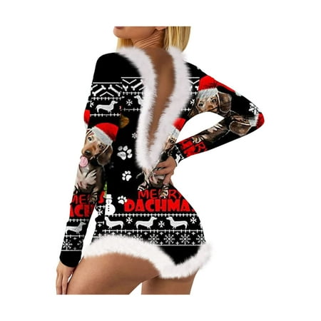 Women Christmas Fluffy Trim Short Romper Pajamas Backless Deep V Neck Long Sleeve One Piece Sleepwear Bodycon Jumpsuit
Women Christmas Fluffy Trim Short Romper Pajamas Backless Deep V Neck Long Sleeve One Piece Sleepwear Bodycon Jumpsuit