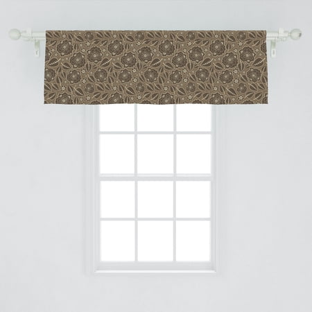 Brown Window Valance, Leaves and Flowers Ornamental Vintage Bouquet Romantic Classic Autumn Garden Design, Curtain Valance for Kitchen Bedroom Decor with Rod Pocket, by Ambesonne
