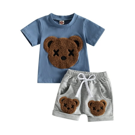 

Toddler Baby Boy Summer Clothes 6M 12M 18M 24M 3Y Kids Short Sleeve Animal Bear T-Shirt Tops Drawstring Shorts Pants Outfits