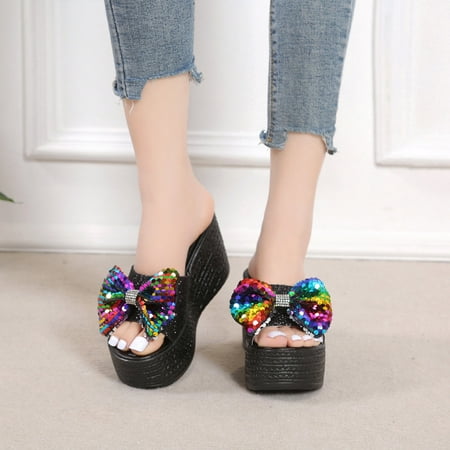 Sandals for Women Aoujea Holiday Savings Thick Bottom Bow Tie Sequin Sloping Heel Women s Shoes With Breathable Beach Slippers Black 6.5 on Clerance
Sandals for Women Aoujea Holiday Savings Thick Bottom Bow Tie Sequin Sloping Heel Women s Shoes With Breathable Beach Slippers Black 6.5 on Clerance