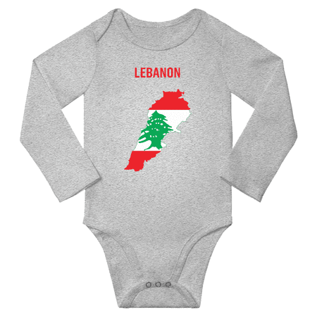 Lebanon Flag Map Baby Long Slevve Bodysuit (Gray 3-6 Months)