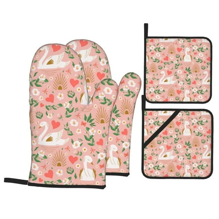 Oven Mitts and Pot Holders Sets 4 pcs - Swan And Flowers3 Heat Resistant Silicone Oven Gloves with Non-Slip Silicone Surface and hot pads for kitchen Baking Cooking BBQ
Oven Mitts and Pot Holders Sets 4 pcs - Swan And Flowers3 Heat Resistant Silicone Oven Gloves with Non-Slip Silicone Surface and hot pads for kitchen Baking Cooking BBQ