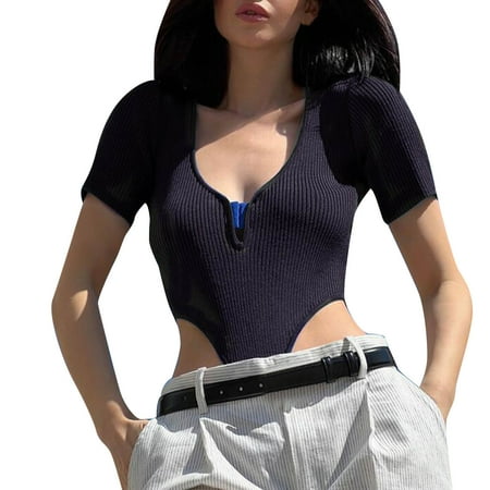 Jumpsuits For Women Casual Knit Bodysuit Big V Neck Slim Fit Stretch Strip Short Sleeve Bodysuit Overalls Brown M
Jumpsuits For Women Casual Knit Bodysuit Big V Neck Slim Fit Stretch Strip Short Sleeve Bodysuit Overalls Brown M