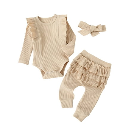 PBaeM Newborn Girls 3 Piece Ruffle Ribbed Long Sleeve Romper Pants Headband Outfit Sets
PBaeM Newborn Girls 3 Piece Ruffle Ribbed Long Sleeve Romper Pants Headband Outfit Sets
