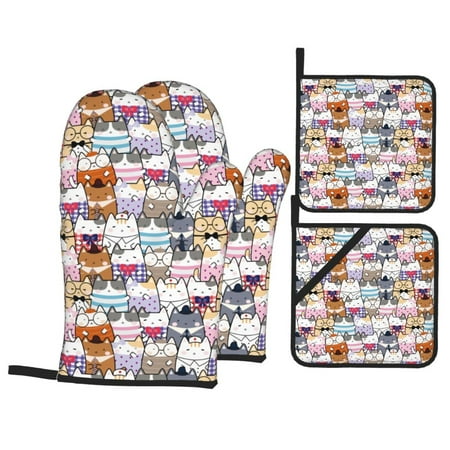 Oven Mitts and Pot Holders Sets 4 pcs Cartoon Cute Cat With Glasses Non-Slip Oven Gloves Potholders Soft Quilted Lining Heat Resistant Gloves Hot Pads for Kitchen Cooking Baking
Oven Mitts and Pot Holders Sets 4 pcs Cartoon Cute Cat With Glasses Non-Slip Oven Gloves Potholders Soft Quilted Lining Heat Resistant Gloves Hot Pads for Kitchen Cooking Baking