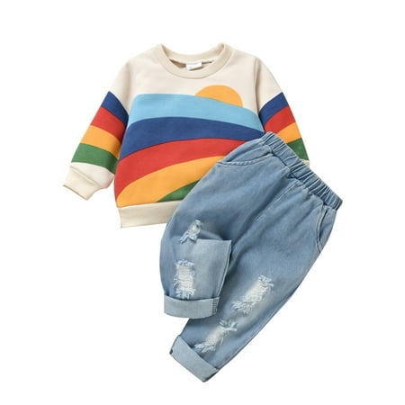 Ma&Baby Toddler Baby Girl Long Sleeve Rainbow Pullover Ripped Hole Jeans Pant Outfit Set
Ma&Baby Toddler Baby Girl Long Sleeve Rainbow Pullover Ripped Hole Jeans Pant Outfit Set