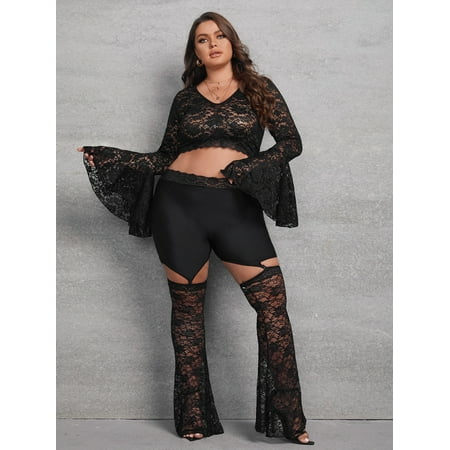 Women s Plus Floral Lace Ruffle Sleeve Lingerie Set 12011202W231614 
Women s Plus Floral Lace Ruffle Sleeve Lingerie Set 12011202W231614