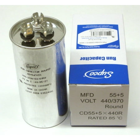 Supco CD55+5X440R Supco CD55+5X440R HVAC Motor Round Dual Run Capacitor 55 + 5 MFD 440 Volts
Supco CD55+5X440R Supco CD55+5X440R HVAC Motor Round Dual Run Capacitor 55 + 5 MFD 440 Volts