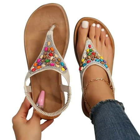 WQJNWEQ Sandals Women Beaded Roman Style Flat Bottomed T-shaped Elastic Band toe Clip Beach Slippers
WQJNWEQ Sandals Women Beaded Roman Style Flat Bottomed T-shaped Elastic Band toe Clip Beach Slippers