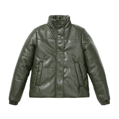 Womens Winter Coats PU Leather Padded Jacket Warm Turtle Neck Long Sleeve Zipper Button Outerwear with Pockets
Womens Winter Coats PU Leather Padded Jacket Warm Turtle Neck Long Sleeve Zipper Button Outerwear with Pockets