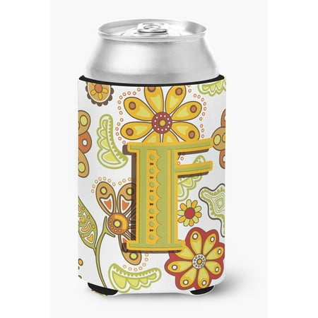 Letter F Floral Mustard and Green Can or Bottle Hugger 
Letter F Floral Mustard and Green Can or Bottle Hugger