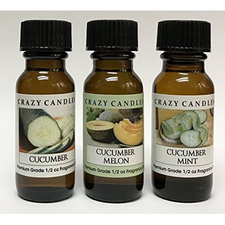Crazy Candles 3 Bottles Set, 1 Cucumber, 1 Cucumber Melon, 1 Cucumber Mint 1/2 Fl Oz Each 15ml Premium Grade Scented Fragrance