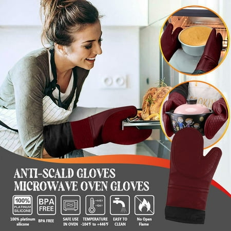 Mittory Kitchen Cooking Silicone Microwave Oven Gloves Pot Mat Insulation Protection
