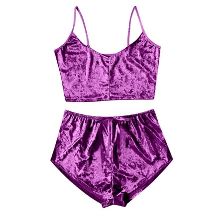 Pkeoh Womens Pajama Sets Women S Sexy Homewear V-Neck Golden Diamond Velvet Sling Set Sexy Lingerie Pajamas Purple
Pkeoh Womens Pajama Sets Women S Sexy Homewear V-Neck Golden Diamond Velvet Sling Set Sexy Lingerie Pajamas Purple