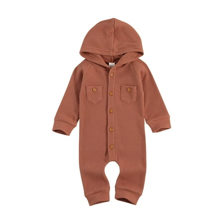 Winter Newborn Baby Boy Girl Solid Romper Infants Front Single Breasted Hooded Outfit Clothes Waffle Cotton Button Jumpsuits
Winter Newborn Baby Boy Girl Solid Romper Infants Front Single Breasted Hooded Outfit Clothes Waffle Cotton Button Jumpsuits