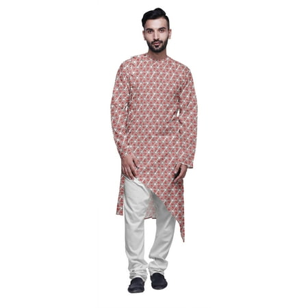 Atasi Printed Ethnic Kurta With White Churidar Pajama Set For Men Summer Wear