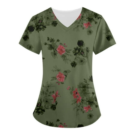Bazyrey Womens Scrub Tops Plus Size Short Sleeve Casual Floral Printed Pullover Female Round Neck Loose T-Shirts Green 3XL
Bazyrey Womens Scrub Tops Plus Size Short Sleeve Casual Floral Printed Pullover Female Round Neck Loose T-Shirts Green 3XL
