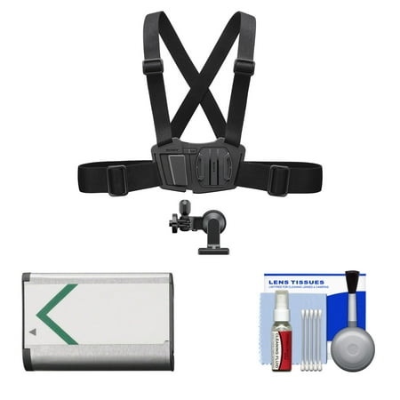 Sony AKA-CMH1 Chest Mount Harness with NP-BX1 Battery + Cleaning Kit for Action Cam HDR-AS100V, AS15 & AS30V Camcorders