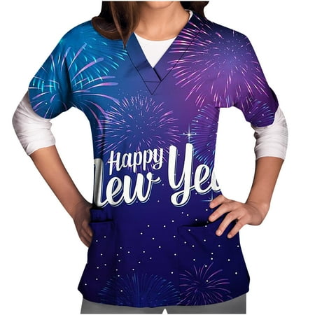 New Year Ladies Print Scrub Tops for Women Working Uniform T-Shirts Breathable Pattern V-Neck Scrub Shirt Tee Tops with Pockets
New Year Ladies Print Scrub Tops for Women Working Uniform T-Shirts Breathable Pattern V-Neck Scrub Shirt Tee Tops with Pockets