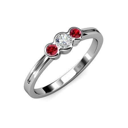 Diamond (SI2-I1 G-H) and Ruby Three Stone Ring 0.50 ct tw in 14K White Gold.size 7.5
Diamond (SI2-I1 G-H) and Ruby Three Stone Ring 0.50 ct tw in 14K White Gold.size 7.5