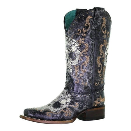 Corral Western Boots Womens 12 Cowboy Heel Skull 8 M Black Z5005