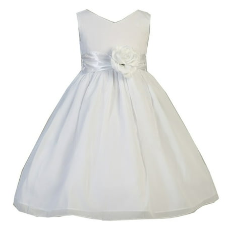 Little Girls White V-Neckline Floral Adorned Chiffon Flower Girl Dress 2