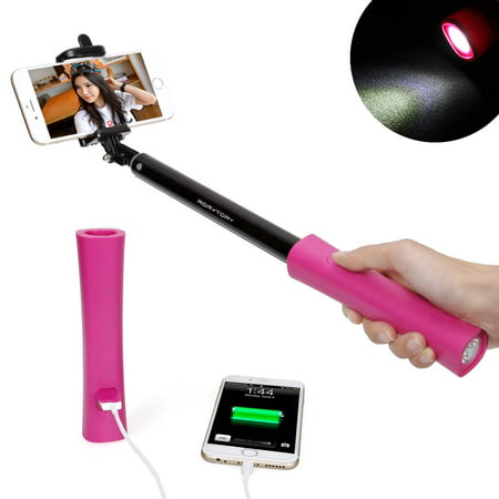 RoryTory 3 in 1 Bluetooth Selfie Stick with Powerbank and LED Flash Light