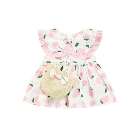 Musuos Baby Girls Dress Cartoon Strawberry Sleeveless Doll Collar Dresses with Straw Bag
Musuos Baby Girls Dress Cartoon Strawberry Sleeveless Doll Collar Dresses with Straw Bag
