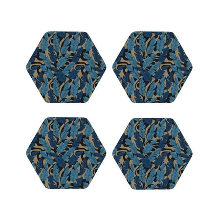 Coasters Set of 4 - blue leaves A Drink Coasters for Tabletop Protection Leather Coasters for Living Room Decor and Housewarming Gift Hexagon 
Coasters Set of 4 - blue leaves A Drink Coasters for Tabletop Protection Leather Coasters for Living Room Decor and Housewarming Gift Hexagon