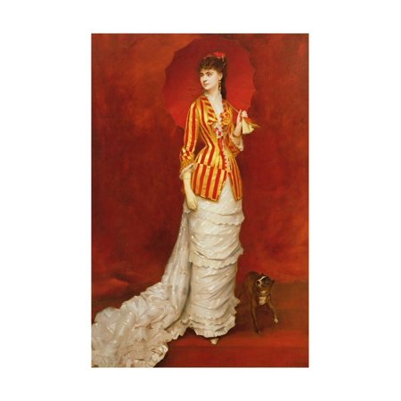 Portrait of a Lady in a Striped Jacket with a Parasol Print Wall Art By Edouard Alexandre Sain