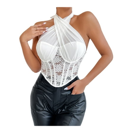 aturustex Women Corsets Tops Sexy Bandage Halter Crop Gothic Sleeveless Backless Club Party Chic Wrap Lace Slim Streetwear White
aturustex Women Corsets Tops Sexy Bandage Halter Crop Gothic Sleeveless Backless Club Party Chic Wrap Lace Slim Streetwear White