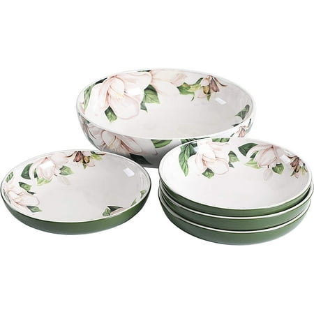 Magnolia Floral Ceramic Pasta Bowl Set of 5(1 unit 214oz 4 units 35oz) for Pasta Salad Microwave & Dishwasher Safe
Magnolia Floral Ceramic Pasta Bowl Set of 5(1 unit 214oz 4 units 35oz) for Pasta Salad Microwave & Dishwasher Safe