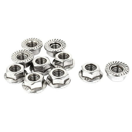 8mm Height M8 Thread Stainless Steel Serrated Hex Flange Nuts 10 Pcs