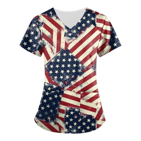 TKing Fashion Womens Summer Plus Size Independence Day Short Sleeve V-Neck Printed Tops Scrub Nursing Workwear T-Shirt with Pocket Dark Blue S
TKing Fashion Womens Summer Plus Size Independence Day Short Sleeve V-Neck Printed Tops Scrub Nursing Workwear T-Shirt with Pocket Dark Blue S