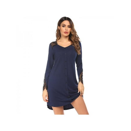 Womens Nightgown Long Lace Sleeve Nightshirt V-neck Night Dress Button Down Pajamas for women Girls Thigh Length Loungewear Comfy Sleepwear Summer Sexy Pajama Dress Nightwear XS-XL
Womens Nightgown Long Lace Sleeve Nightshirt V-neck Night Dress Button Down Pajamas for women Girls Thigh Length Loungewear Comfy Sleepwear Summer Sexy Pajama Dress Nightwear XS-XL