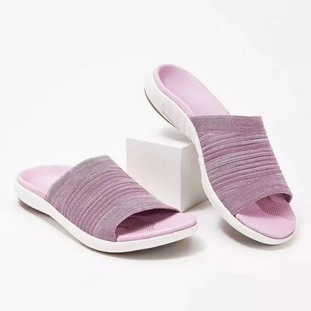 Holiday Savings 2022! Rourlinge Summer New Flying Woven Slippers Women s Outer Wear Flat Sandals Women s Sandals And Slippers Pink 42