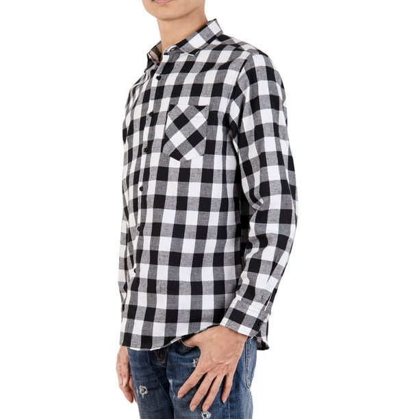 SAYFUT Men's Casual Button-down Shirts Long Sleeve Plaid Shirt Cotton Flannel Shirts for Men Black/Blue/L-4XL