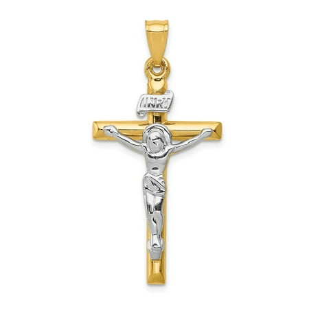 14k Two Tone Gold INRI Crucifix Pendant