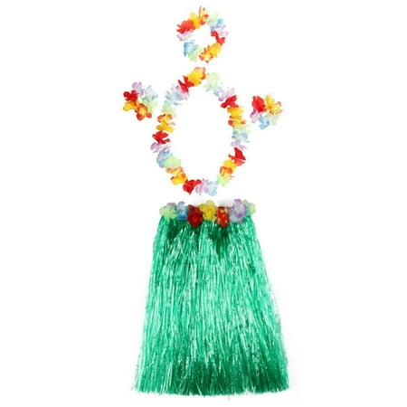 5Pcs Hawaiian Fancy Dress Hula Costume Grass Skirt Flower Garland Bra Aloha Set