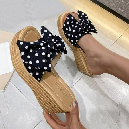 HIBRO Womens Fashion Wedges Open Toe Knot Beach Shoes Roman Slippers Sandals