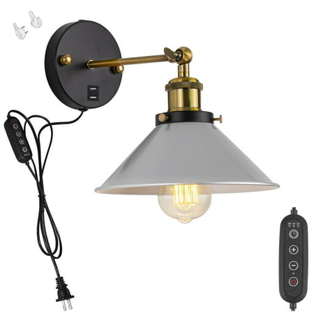 FSLiving Macaron Silver Metal Wall Sconce with USB Outlet Dimmable and Adjustable Angle Wall Lamp Lighting Fixture with 5.9ft Plug in Cord Small Nightstand Light for Dresser Bedroom - 1 Pack
FSLiving Macaron Silver Metal Wall Sconce with USB Outlet Dimmable and Adjustable Angle Wall Lamp Lighting Fixture with 5.9ft Plug in Cord Small Nightstand Light for Dresser Bedroom - 1 Pack