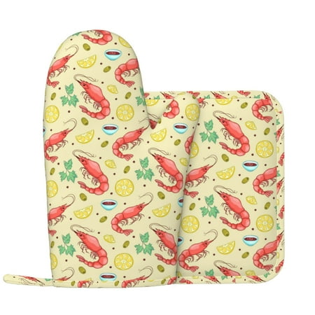 Shrimp Lemons Yellow Oven Mitts and Pot Holders Sets with 1 Non-Slip Left Silicone Oven Mitts and 1 Heatproof Insulated Hot Pads for Kitchen Use in Cooking Baking Grilling
Shrimp Lemons Yellow Oven Mitts and Pot Holders Sets with 1 Non-Slip Left Silicone Oven Mitts and 1 Heatproof Insulated Hot Pads for Kitchen Use in Cooking Baking Grilling