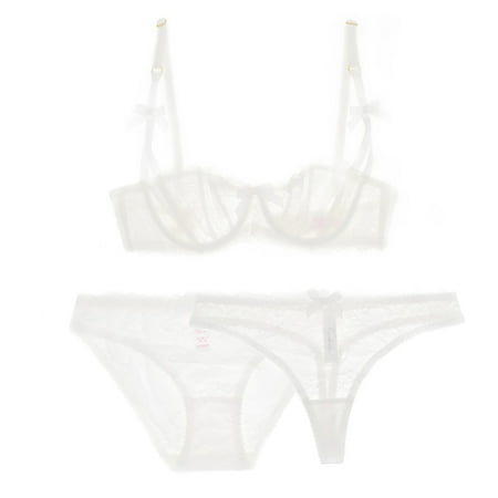 Women s Lace Unlined Balconette Demi-Cup Underwire Soft Sheer Bra
